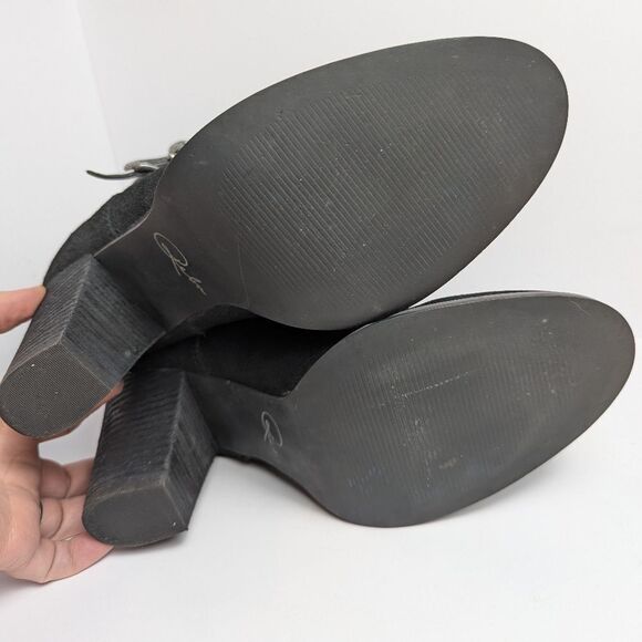 Reba Zania Black Suede Ankle Boots Strappy Buckle Block Heel Booties 10 - Picture 7 of 7